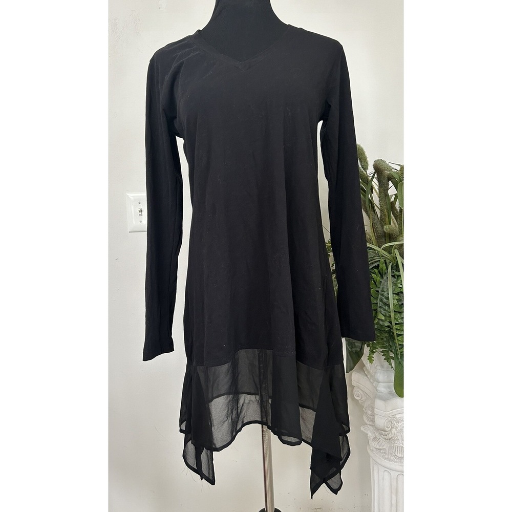 NWT Tommy Bahama Women's Black Long Sleeve Hi-low Chiffon Hem Dress Sz L $94